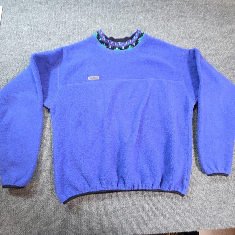 Columbia Sweater Mens XL Blue Fleece Crewneck Pullover Elastic Hem Casual
